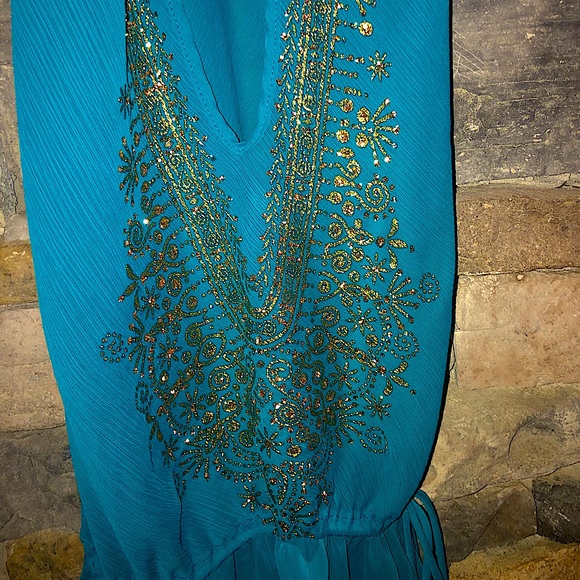 Gorgeous Glittered Open Front Emerald Tunic - Picture 2 of 6